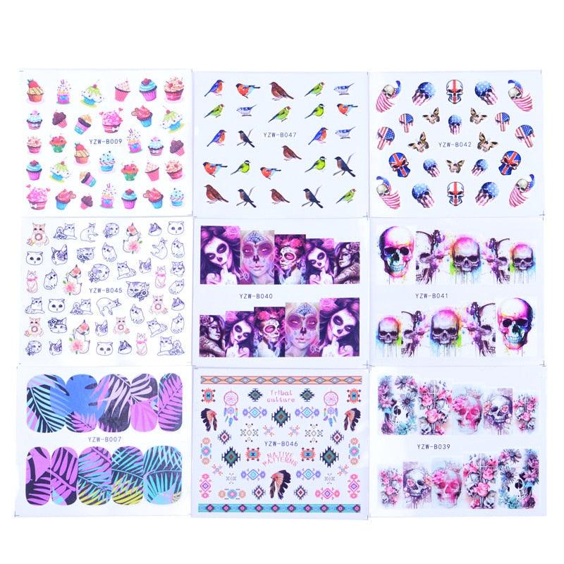 Mixed Designs Water Nail Stickers Decals Dream Catcher Transfer Tip Watermark Flora Painting Slider Manicure Decoration Girls Manicure Decoration Nail Art Supplies 3D Self-Adhesive Nail Decals Designer Nail Stickers for Acrylic Nails