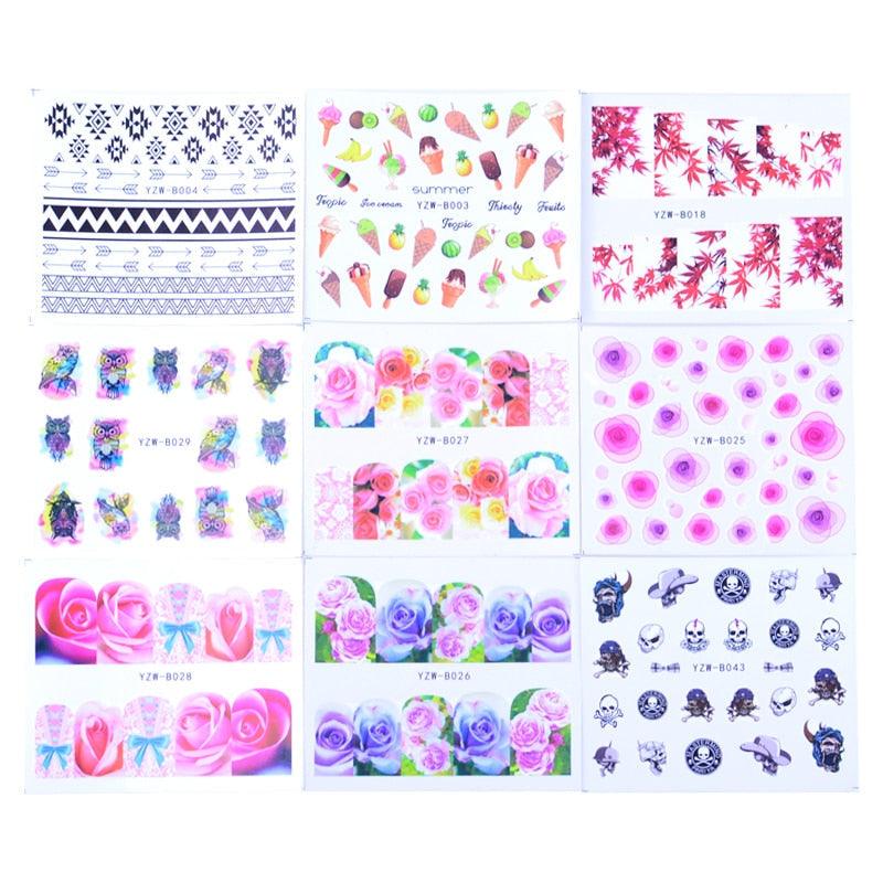 Mixed Designs Water Nail Stickers Decals Dream Catcher Transfer Tip Watermark Flora Painting Slider Manicure Decoration Girls Manicure Decoration Nail Art Supplies 3D Self-Adhesive Nail Decals Designer Nail Stickers for Acrylic Nails