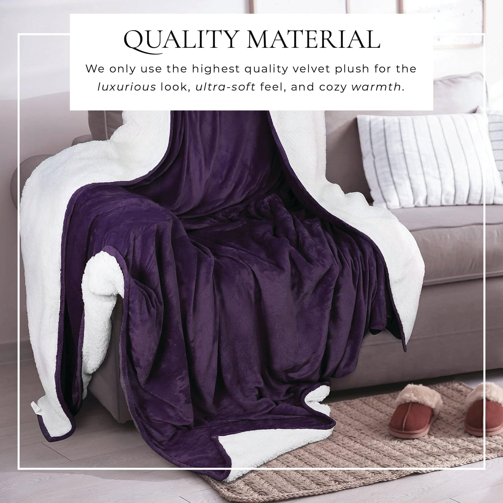 Velvet Plush Sherpa Bed Blanket - Sherpa Fleece Collection