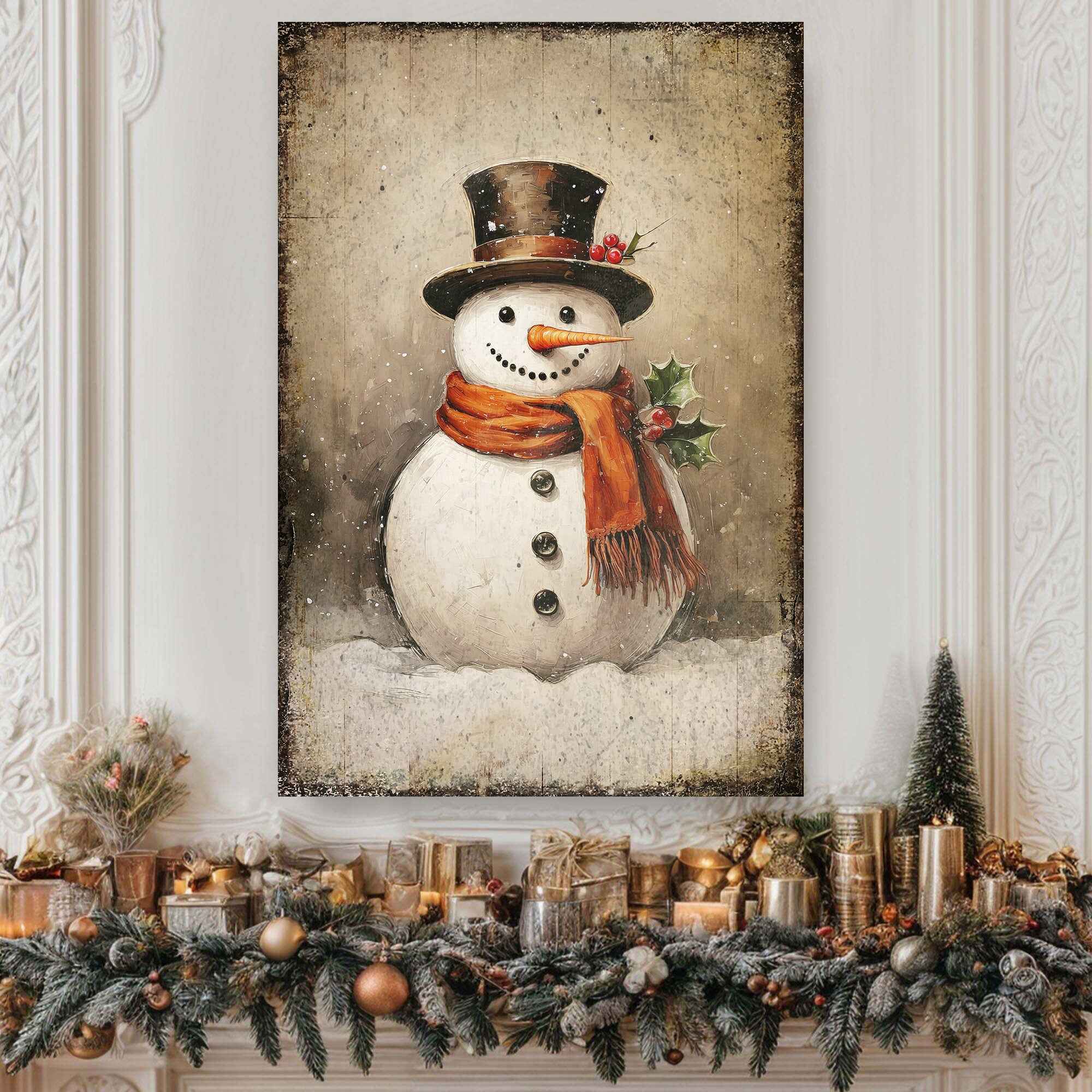 Vintage Snowman Christmas Wall Art IV
