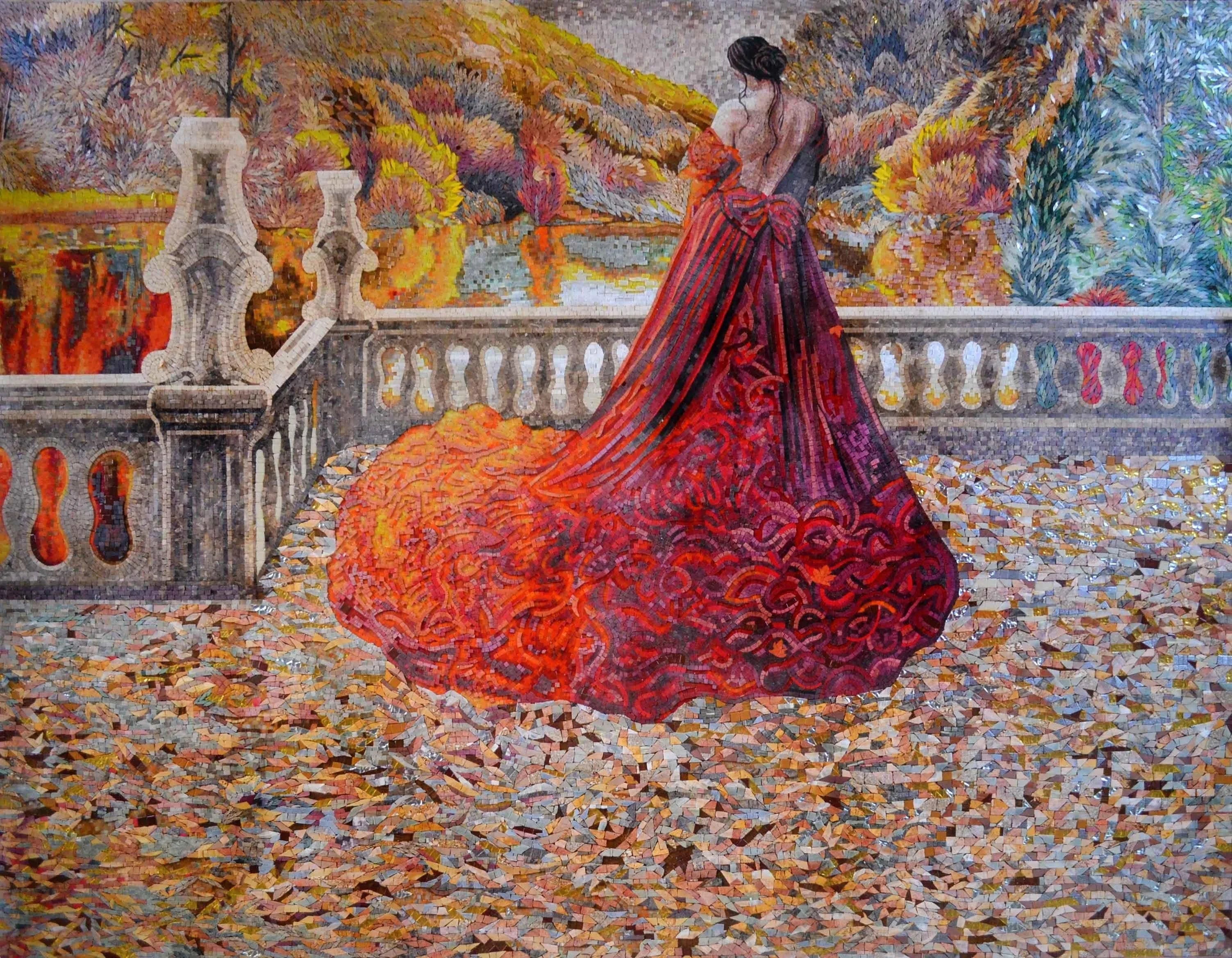 Vibrant Autumn: Colorful Mosaic Female Figure