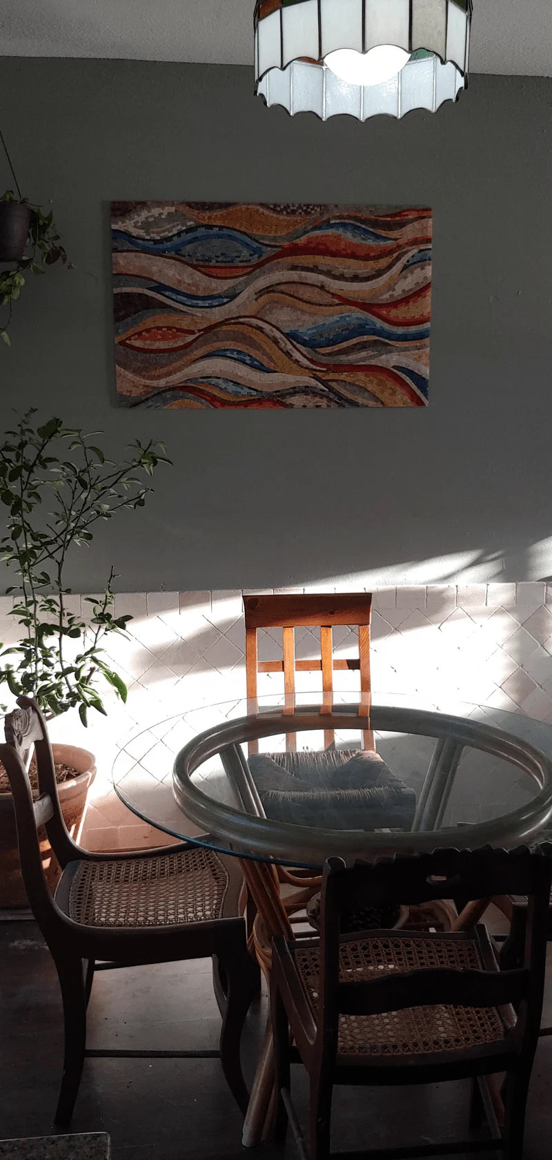 Vibrant Wavy Shades: Marble Mosaic Patterns Wall or Floor Art