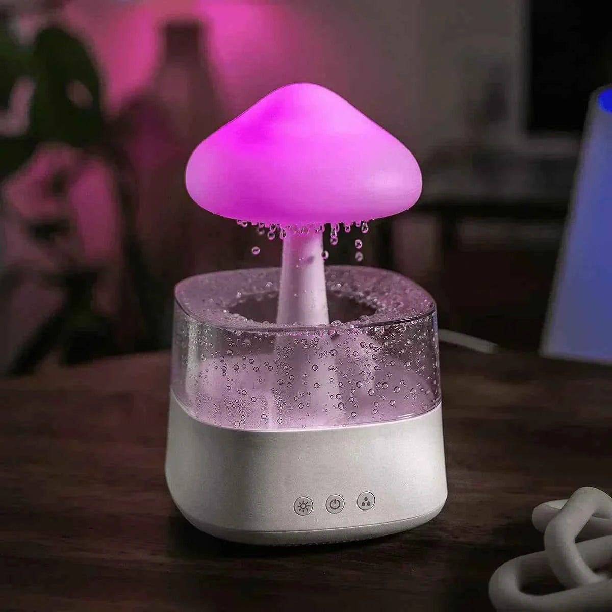 Mushroom Cloud Rain Humidifier with LED Night Light Quiet Diffuser