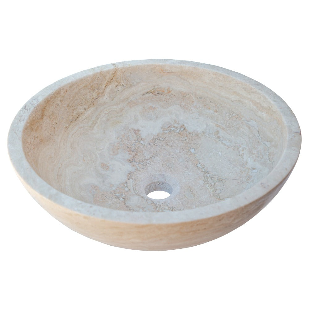 Natural Stone Beige Travertine Vessel Sink Honed and Filled (D)18