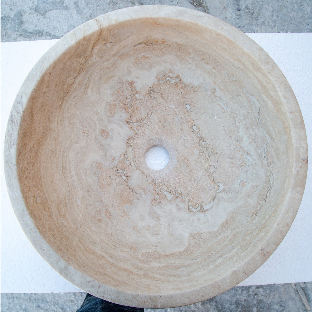 Natural Stone Beige Travertine Vessel Sink Honed and Filled (D)18