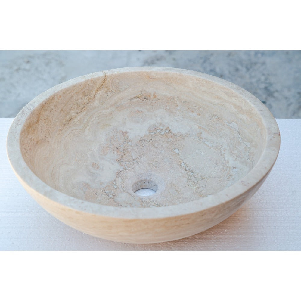 Natural Stone Beige Travertine Vessel Sink Honed and Filled (D)18