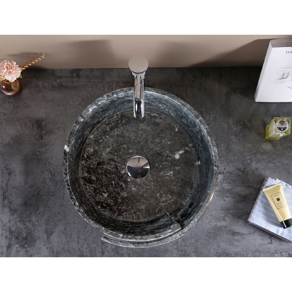 Special Design Black Marble Natural Stone Round Vessel Sink (D)16
