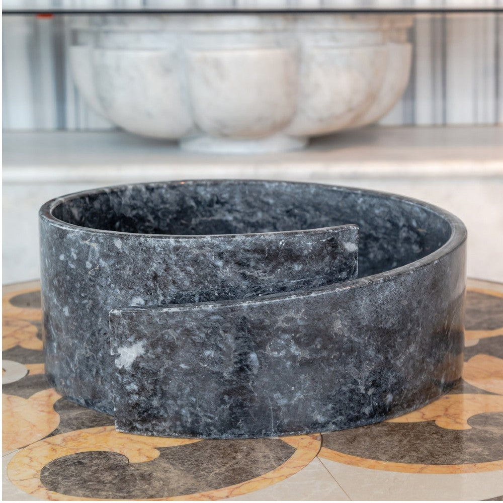 Special Design Black Marble Natural Stone Round Vessel Sink (D)16
