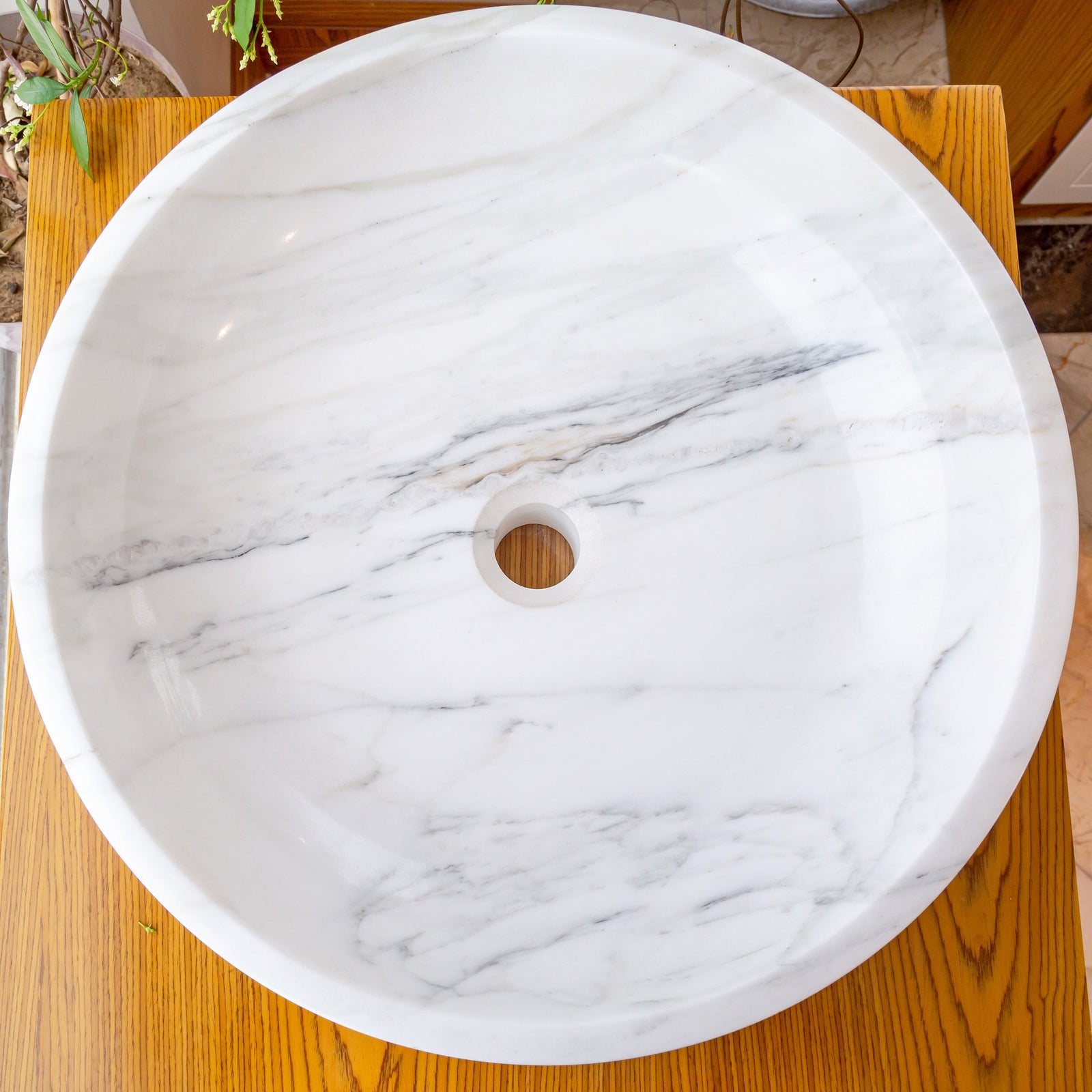 Natural Stone Calacatta White Marble Vessel Sink Bowl Polished (D)19