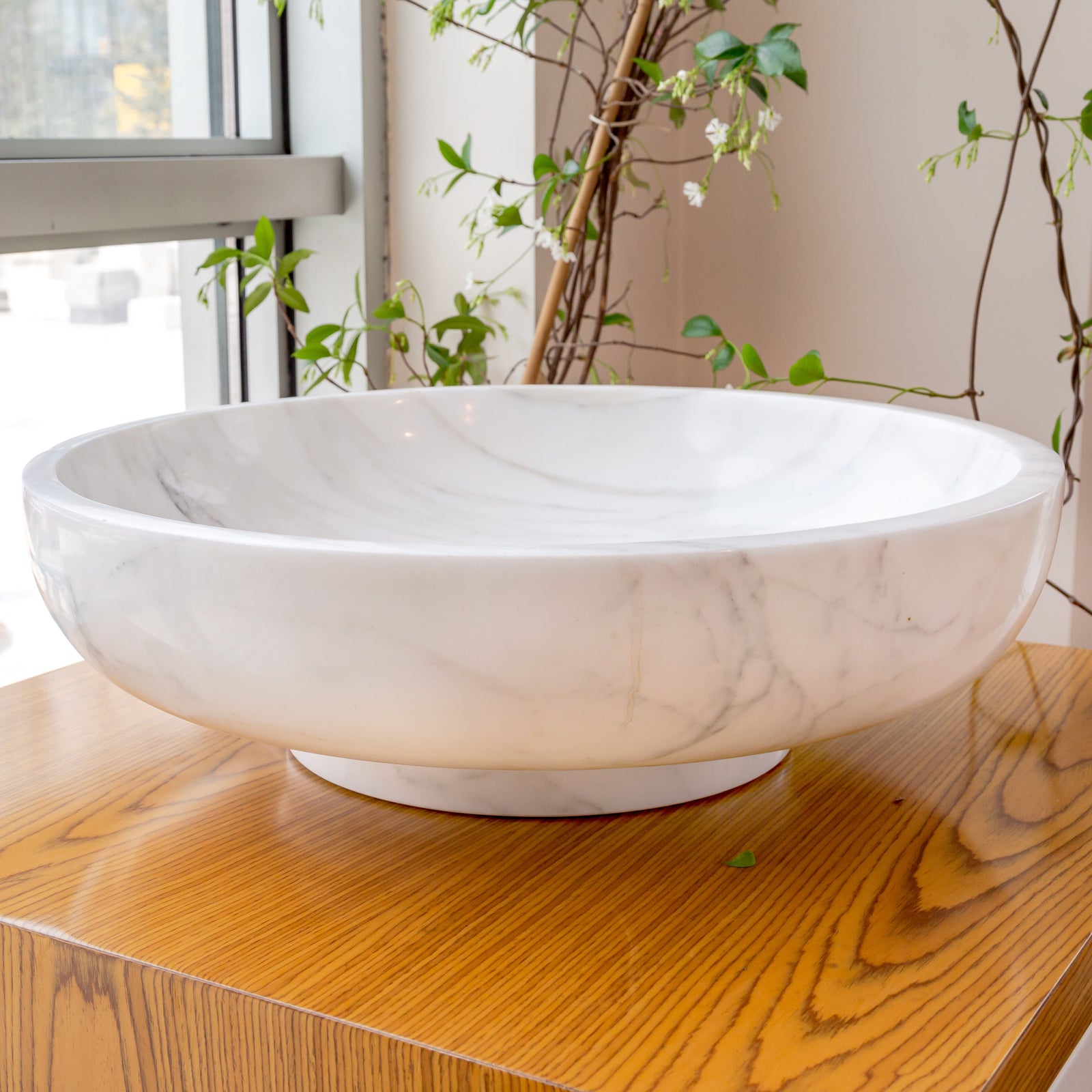 Natural Stone Calacatta White Marble Vessel Sink Bowl Polished (D)19