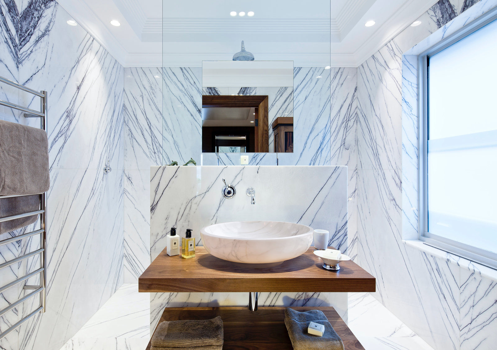 Natural Stone Calacatta White Marble Vessel Sink Bowl Polished (D)19