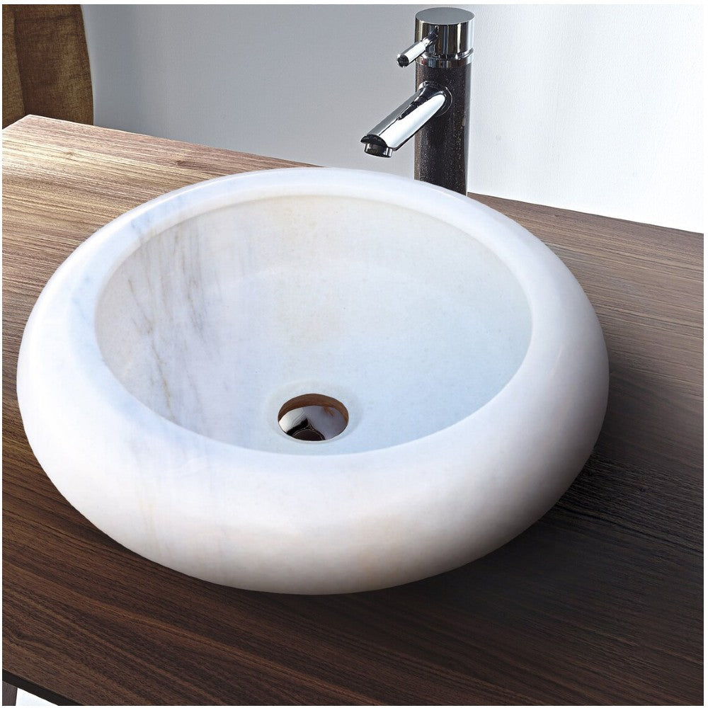 Carrara White Marble Natural Stone Vessel Sink (D)15.5