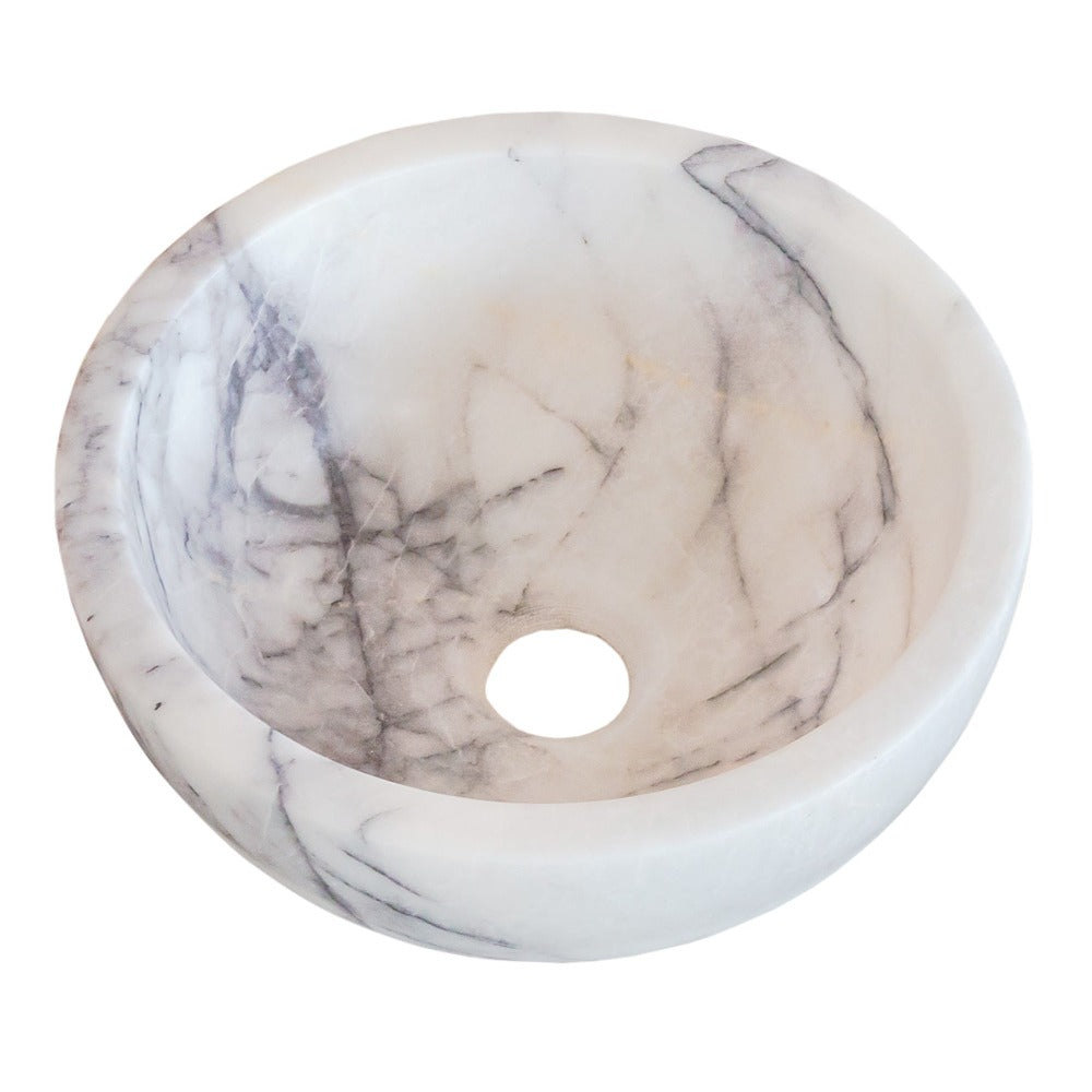 Natural Stone New York White Marble Round Vessel Sink Polished (D)12