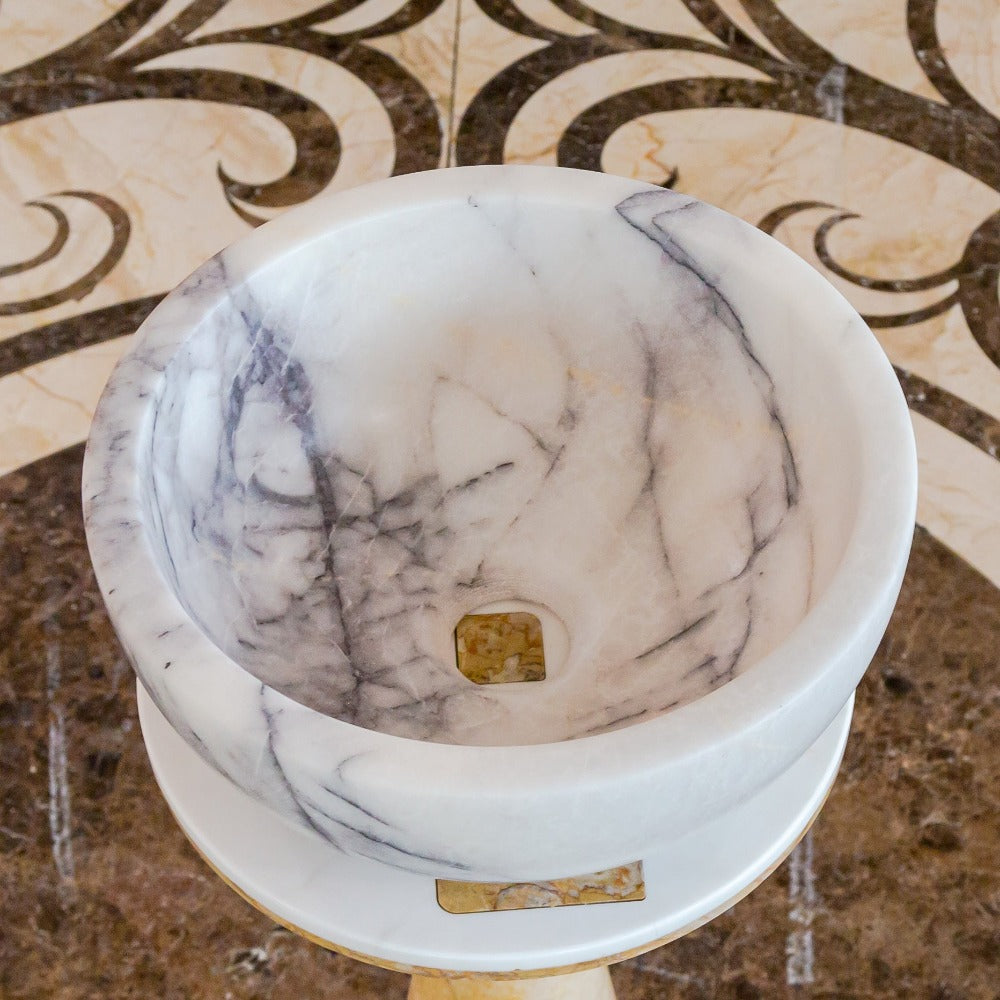 Natural Stone New York White Marble Round Vessel Sink Polished (D)12