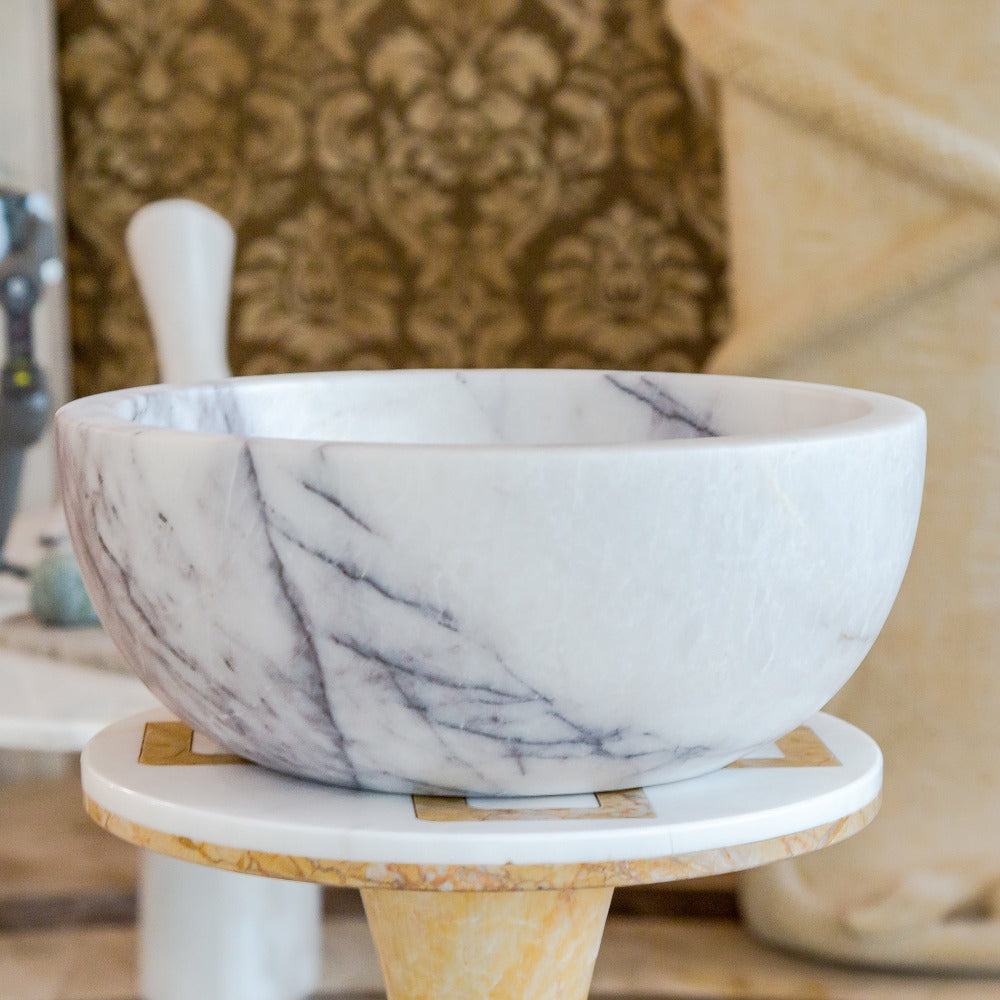 Natural Stone New York White Marble Round Vessel Sink Polished (D)12