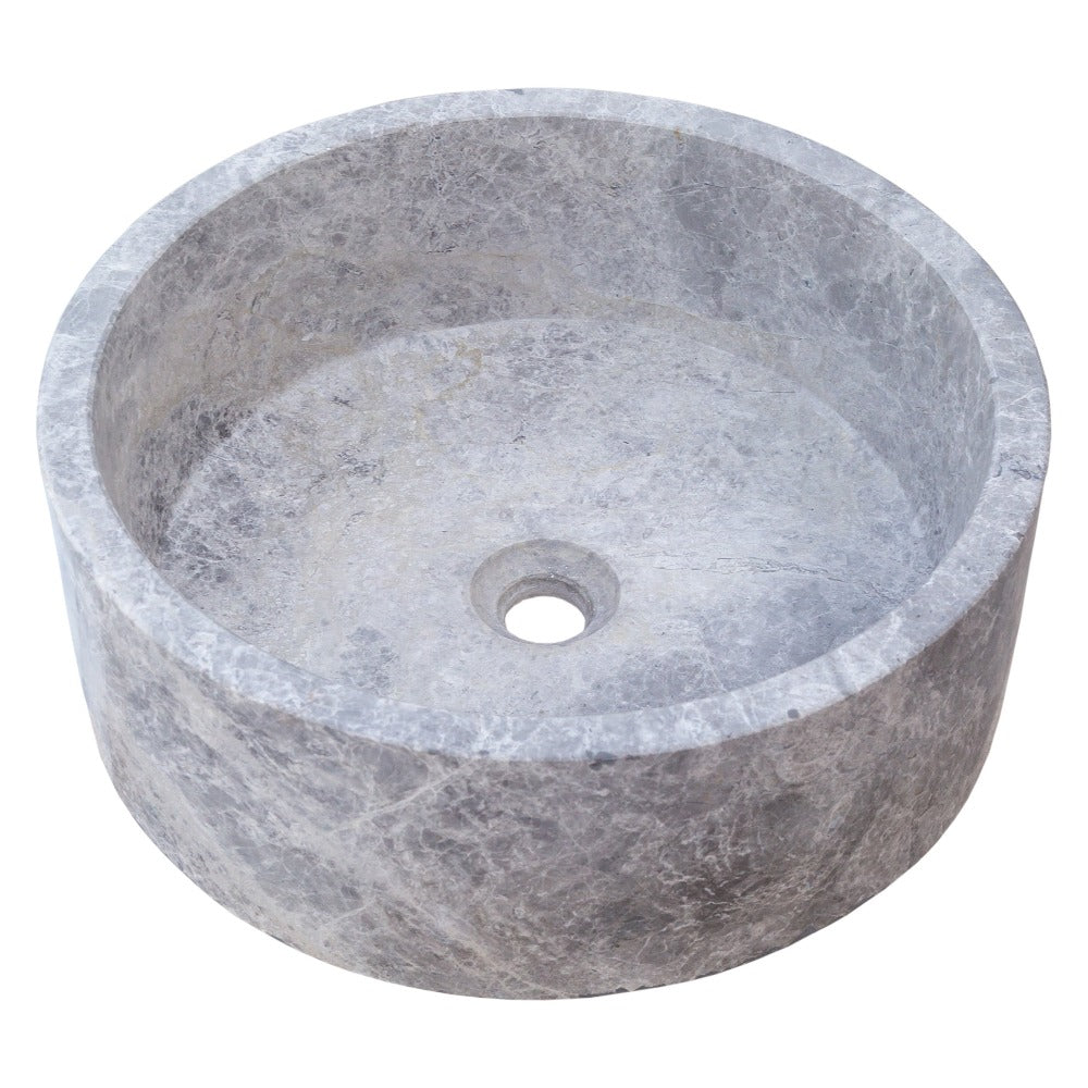 Natural Stone Tundra Grey Marble Round Vessel Sink Polished (D)16.5