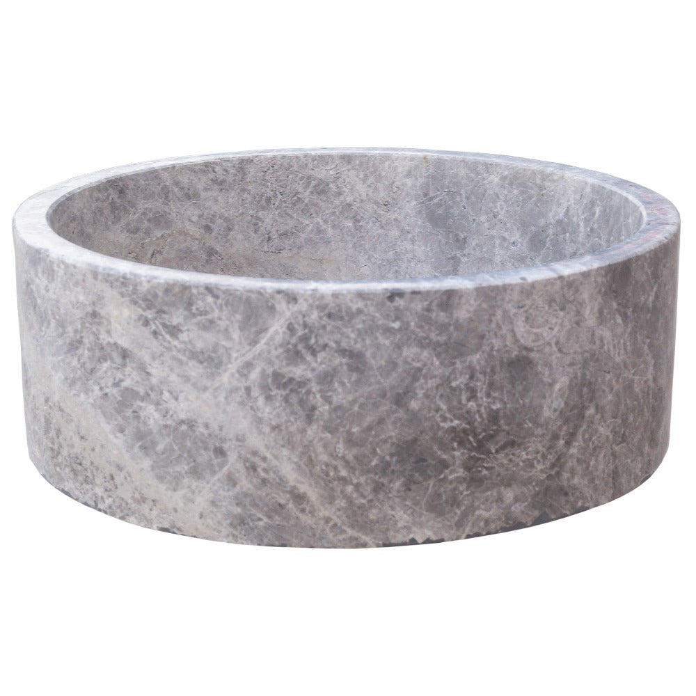 Natural Stone Tundra Grey Marble Round Vessel Sink Polished (D)16.5