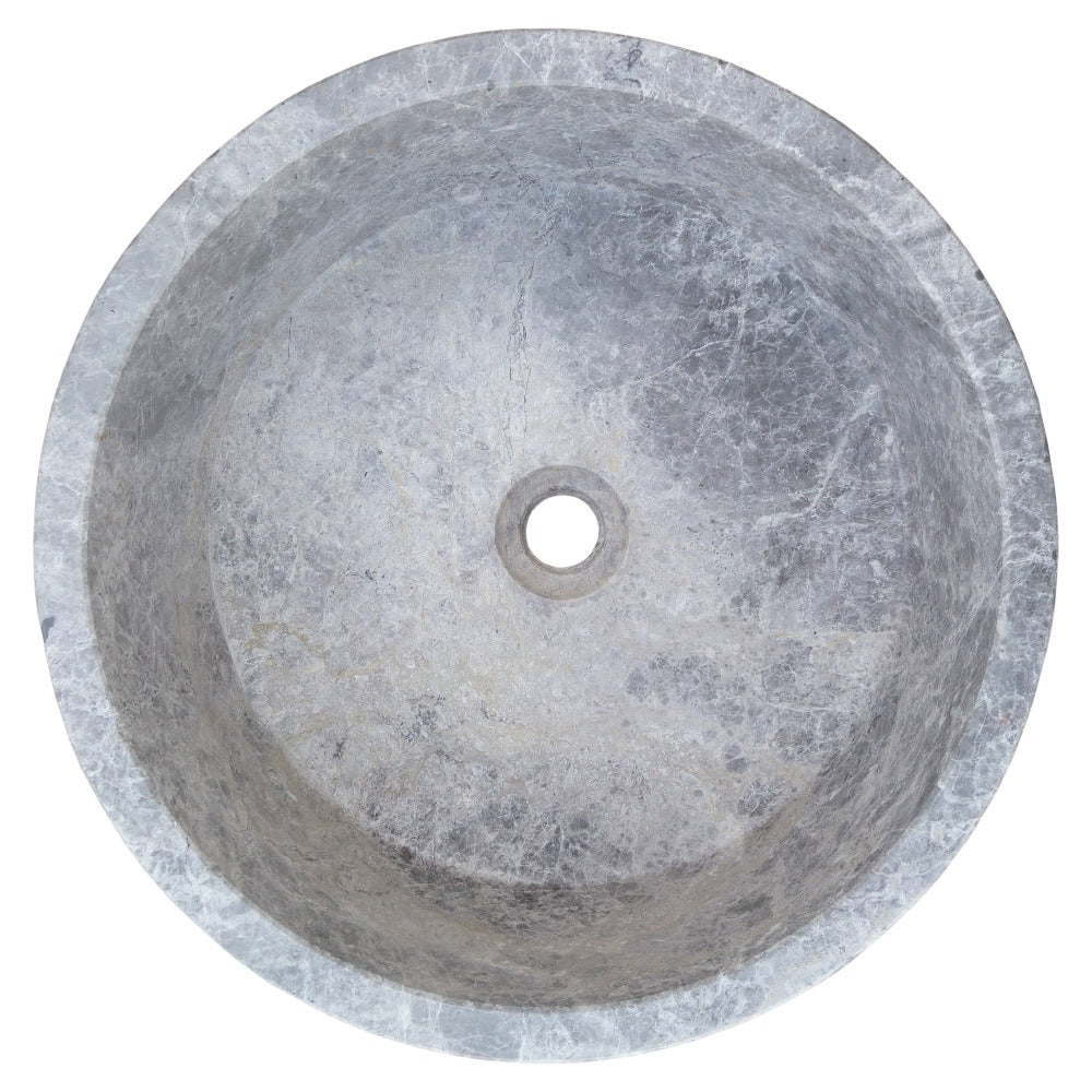Natural Stone Tundra Grey Marble Round Vessel Sink Polished (D)16.5