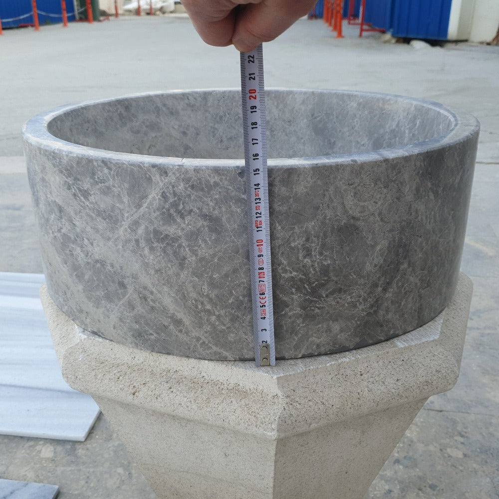 Natural Stone Tundra Grey Marble Round Vessel Sink Polished (D)16.5