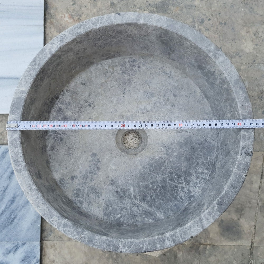 Natural Stone Tundra Grey Marble Round Vessel Sink Polished (D)16.5