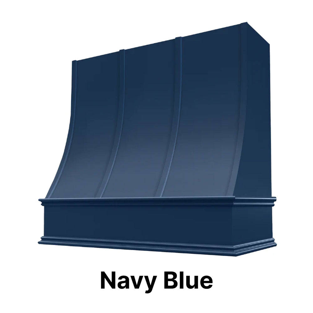 Wood Range Hood With Sloped Strapped Front and Decorative Trim - 30