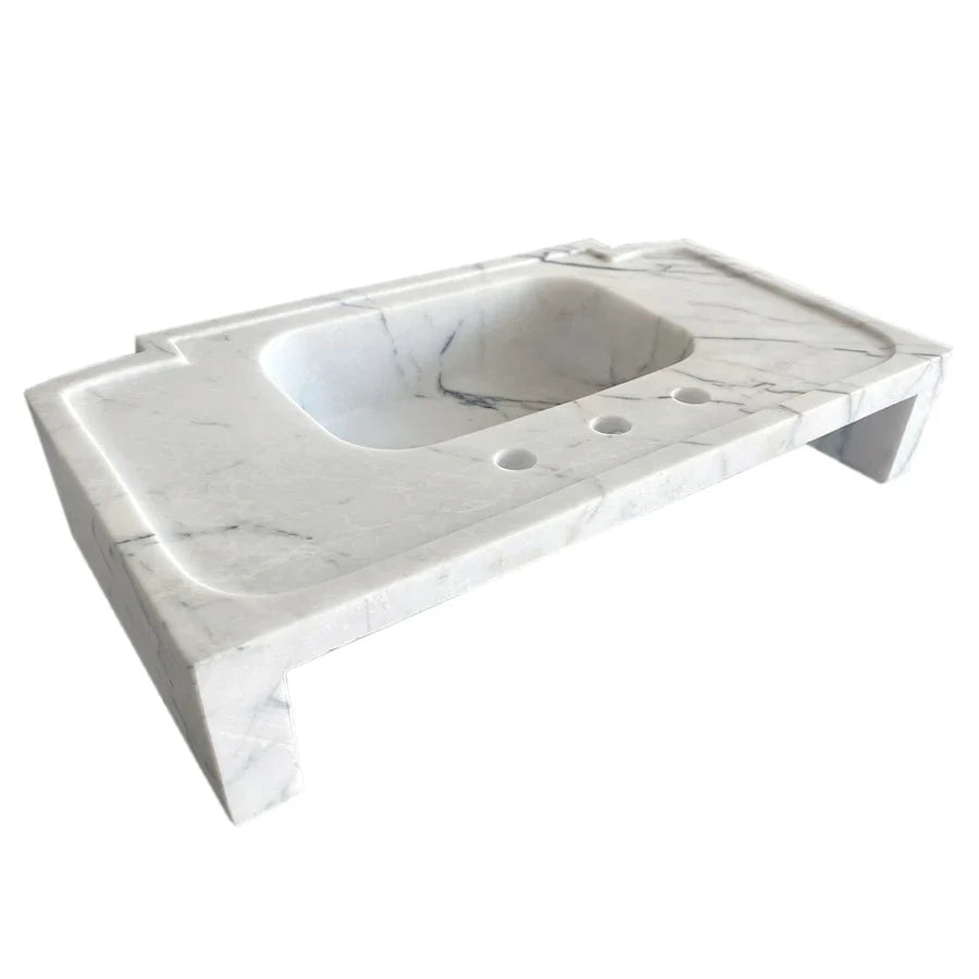 New York White Marble Wall-mount Bathroom Sink Polished (W)18