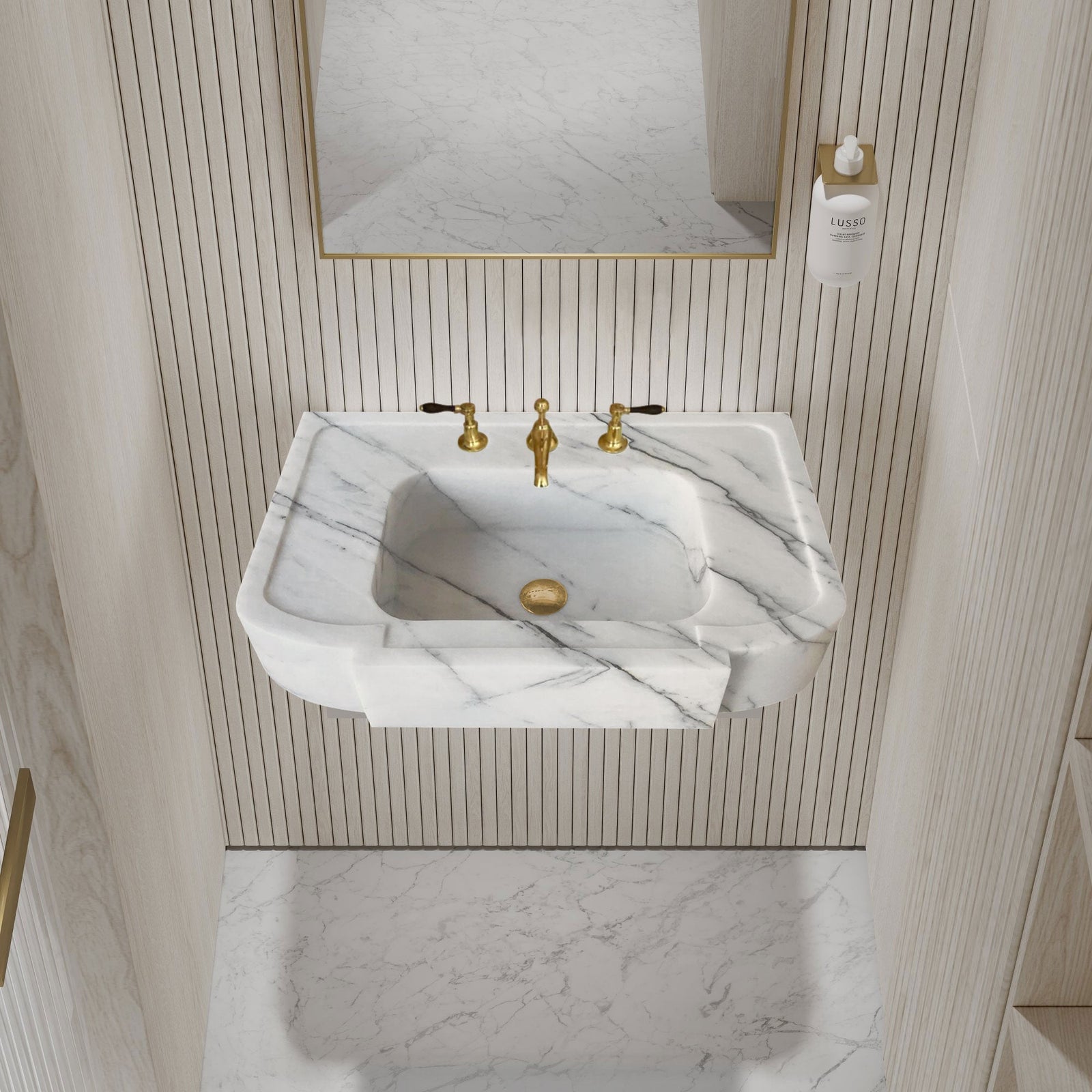 New York White Marble Wall-mount Bathroom Sink Polished (W)18