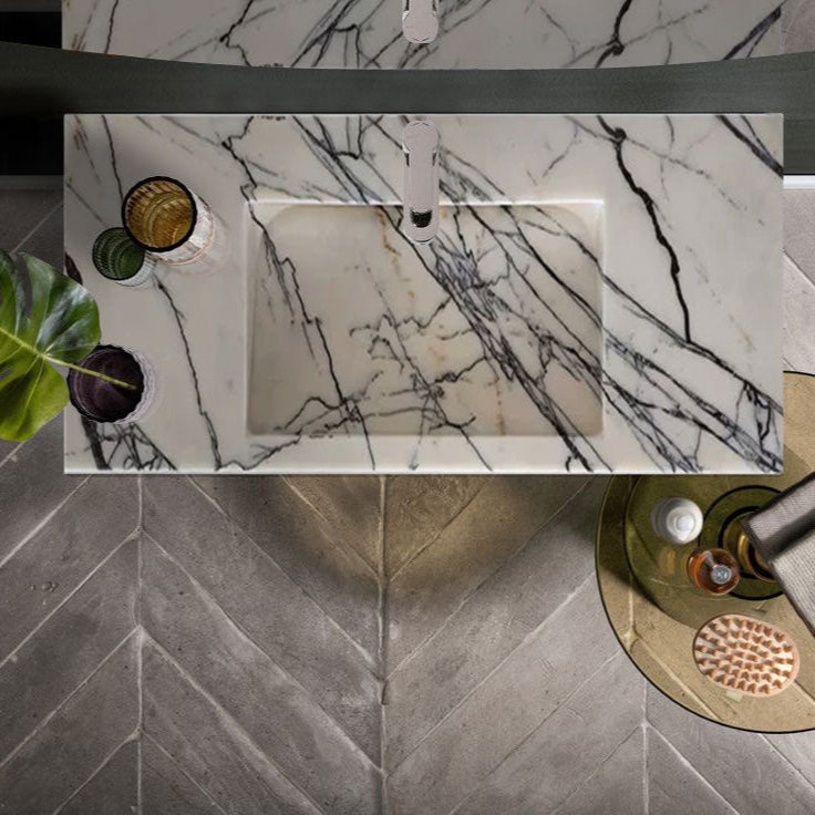 New York Marble Wall-mount Bathroom Sink Hidden Drain Polished (W)16