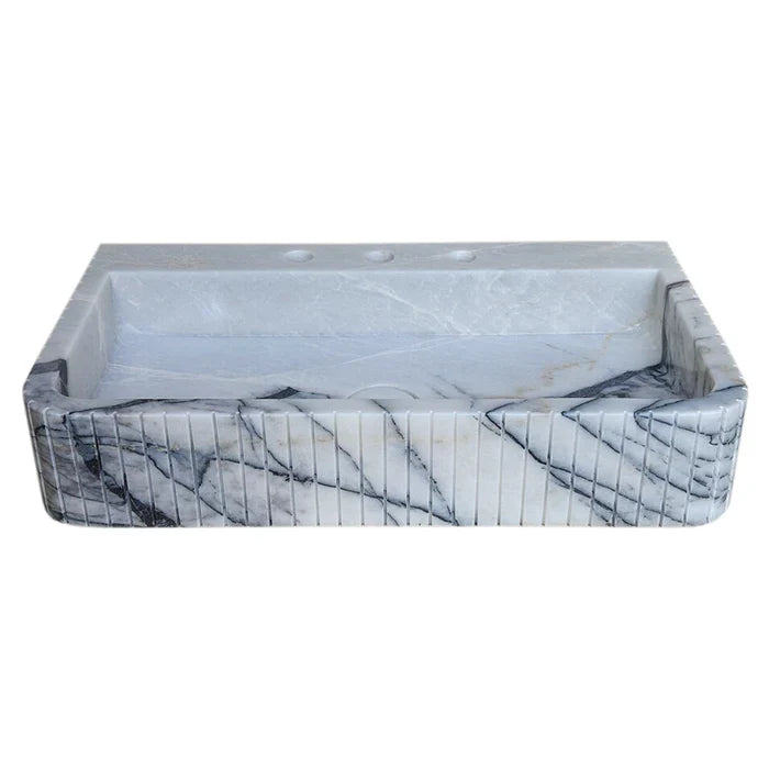 New York Marble Wall-mount Bathroom Sink Fluted Front and Edges (W)16