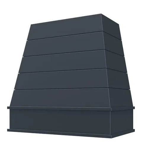 Navy Blue Wood Range Hood With Tapered Shiplap Front and Block Trim - 30