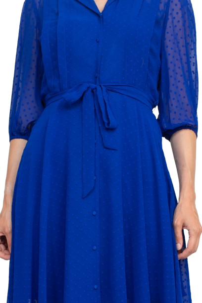 Nanette Lepore Collared Short Sleeve Tie Waist Illusion Rayon Dress