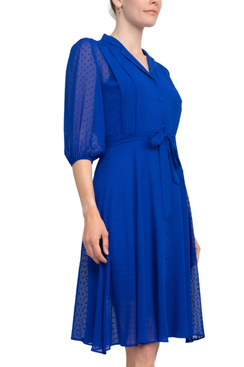 Nanette Lepore Collared Short Sleeve Tie Waist Illusion Rayon Dress