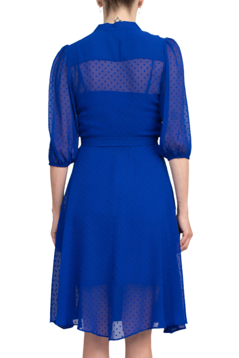 Nanette Lepore Collared Short Sleeve Tie Waist Illusion Rayon Dress