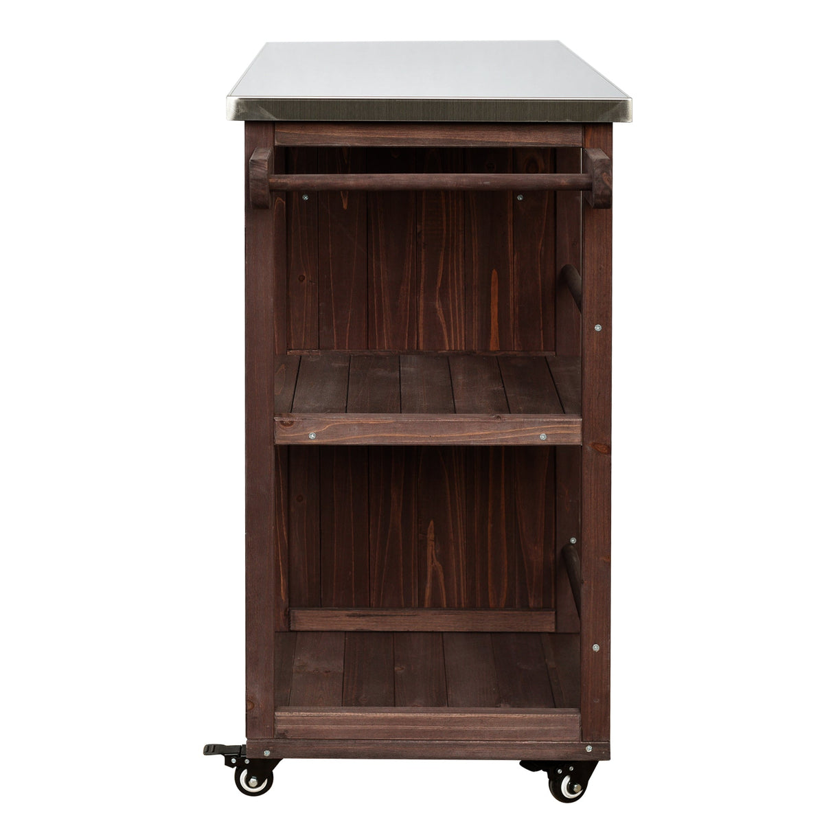 Outdoor Kitchen Island Fir Wood Prep Station with Stainless Steel Top