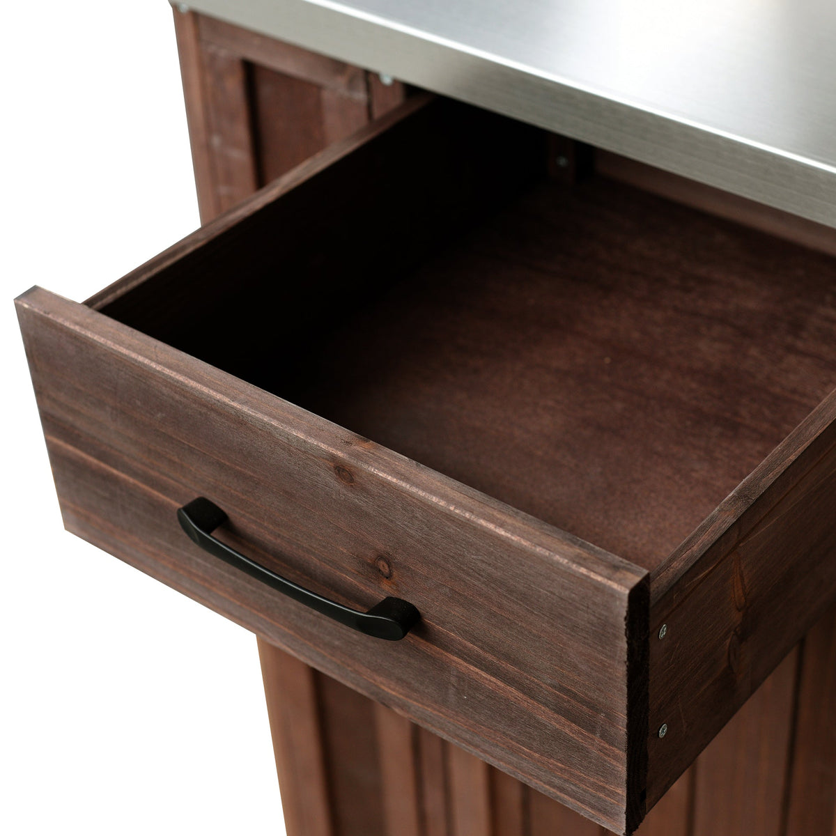 Outdoor Kitchen Island Fir Wood Prep Station with Stainless Steel Top