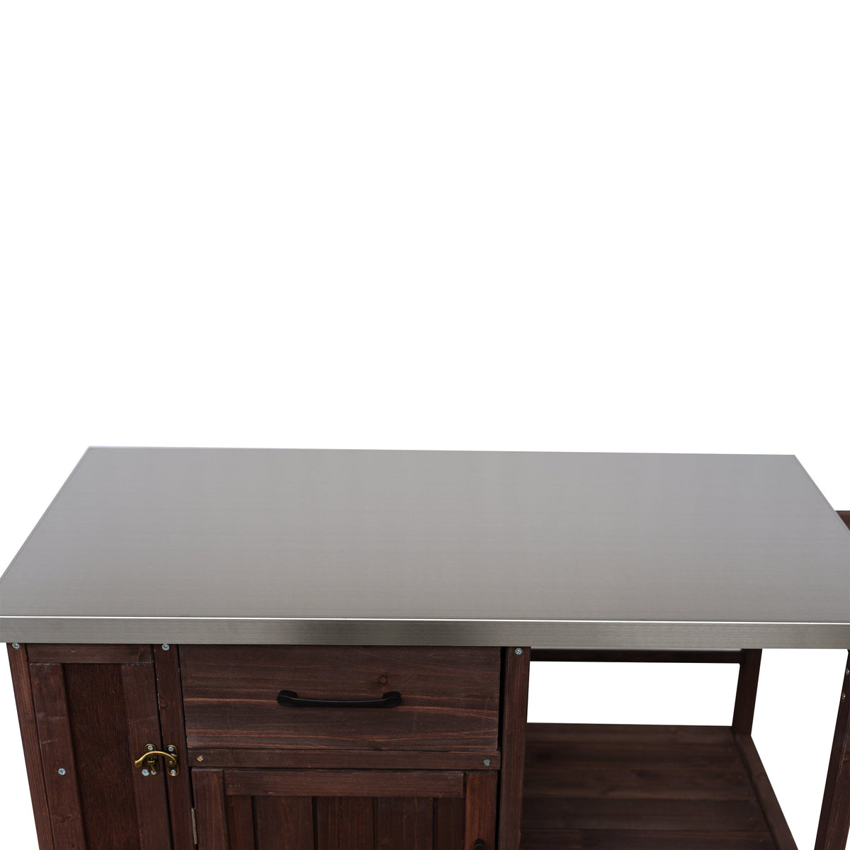 Outdoor Kitchen Island Fir Wood Prep Station with Stainless Steel Top