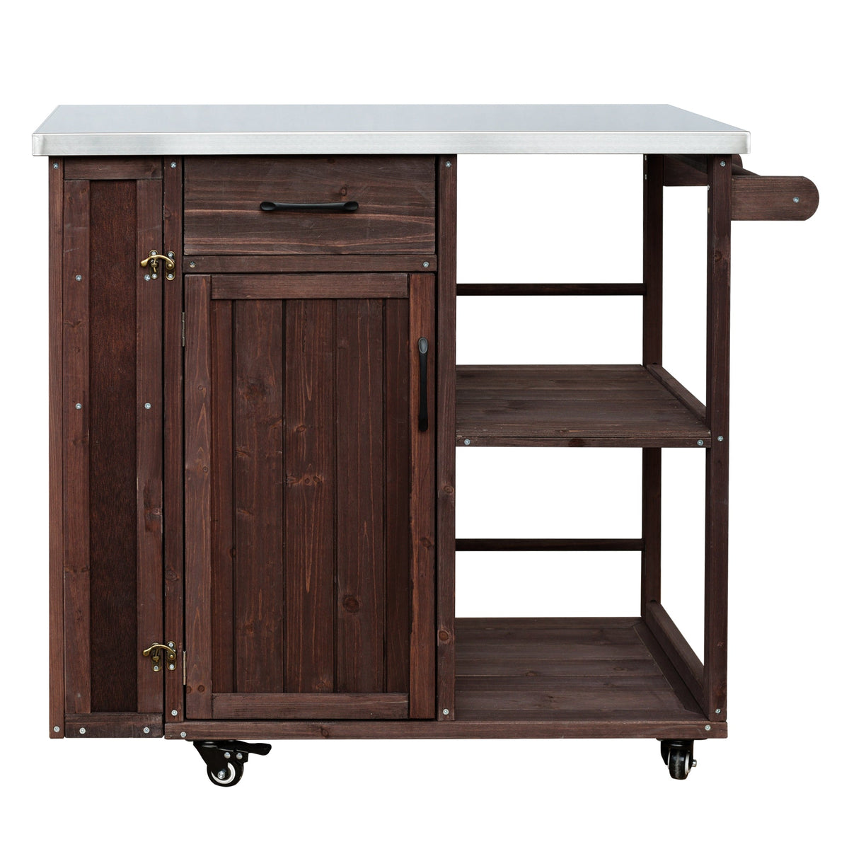 Outdoor Kitchen Island Fir Wood Prep Station with Stainless Steel Top
