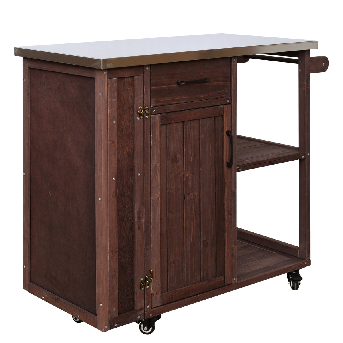 Outdoor Kitchen Island Fir Wood Prep Station with Stainless Steel Top