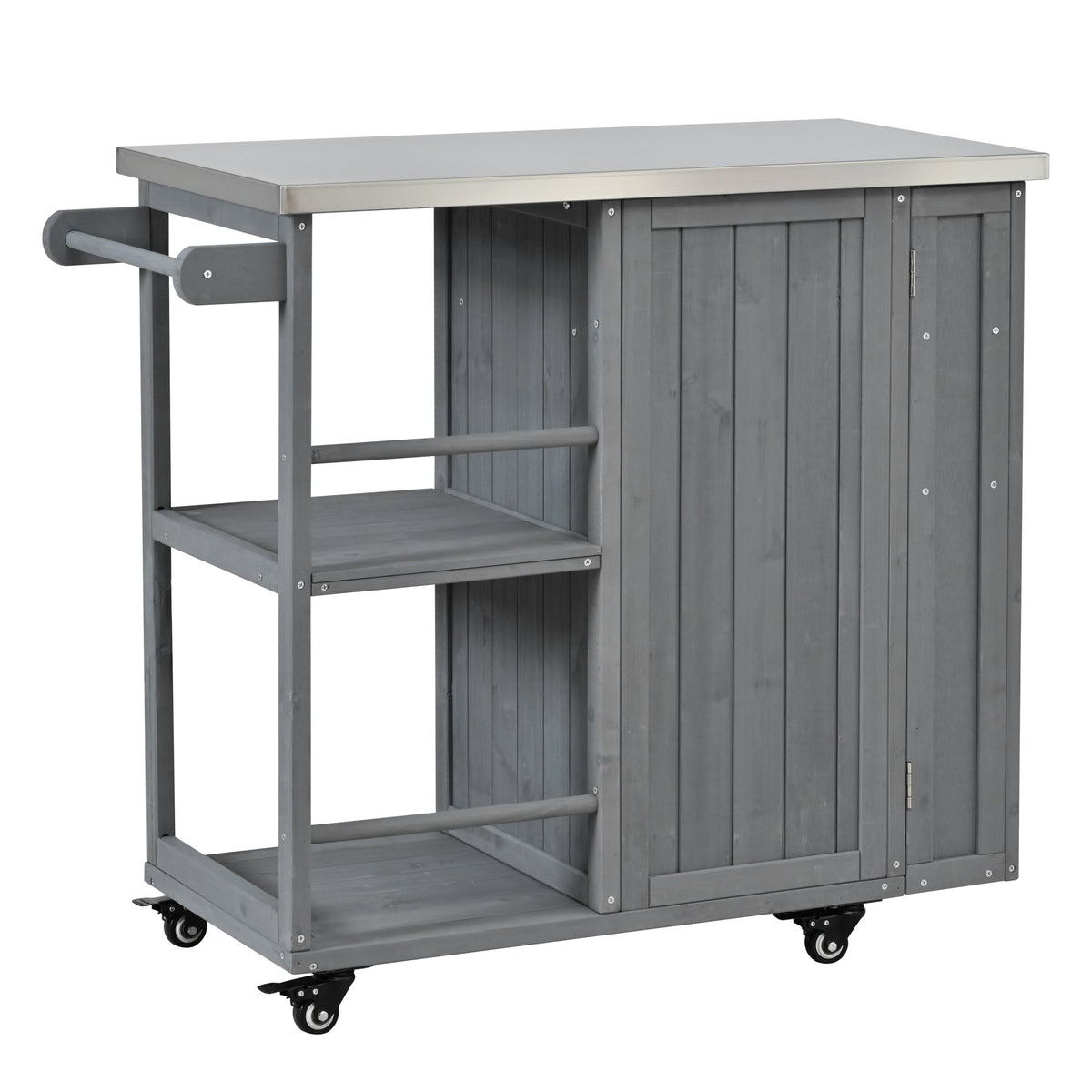 Outdoor Kitchen Island Prep Station with Stainless Steel Top - Natural Fir Wood