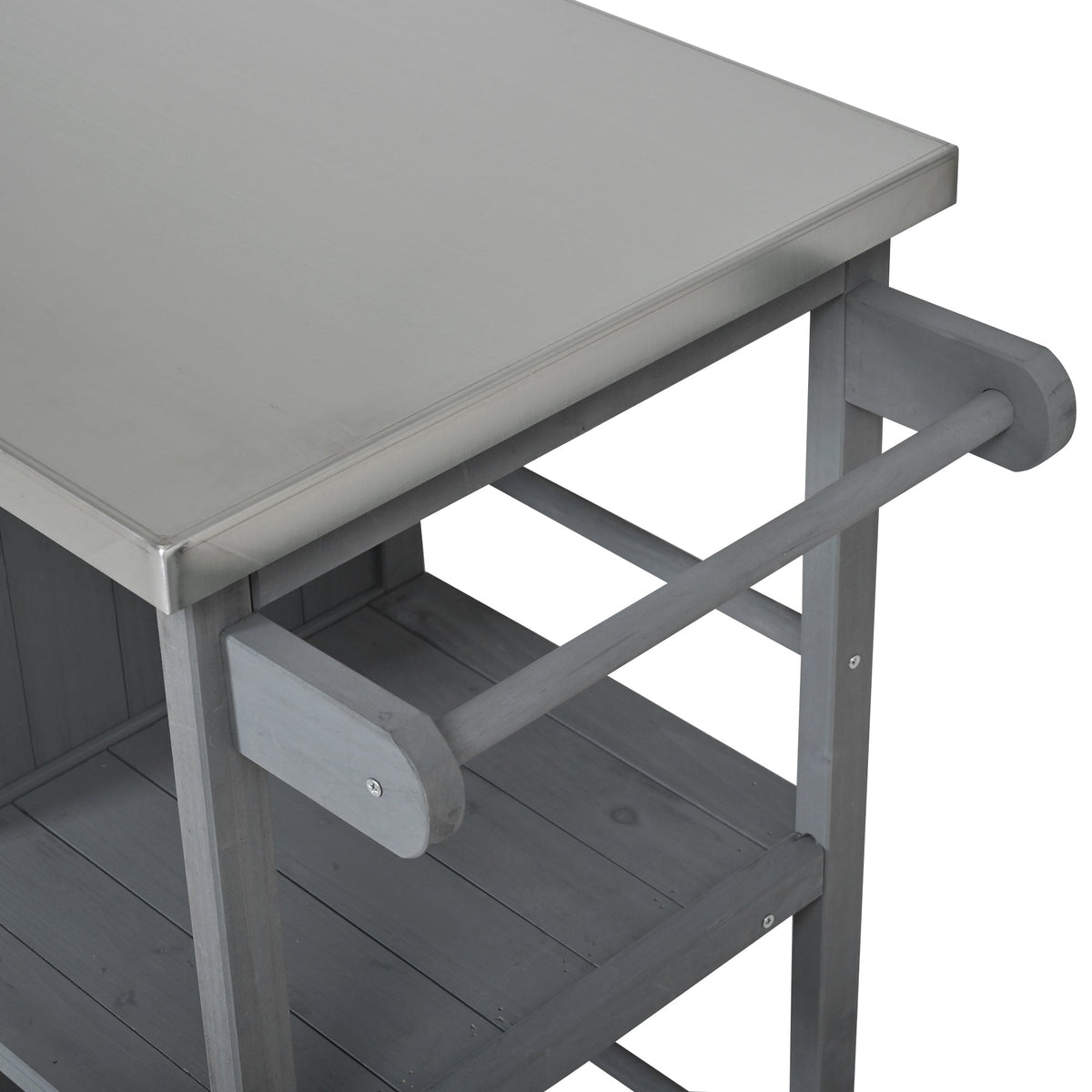 Outdoor Kitchen Island Prep Station with Stainless Steel Top - Natural Fir Wood