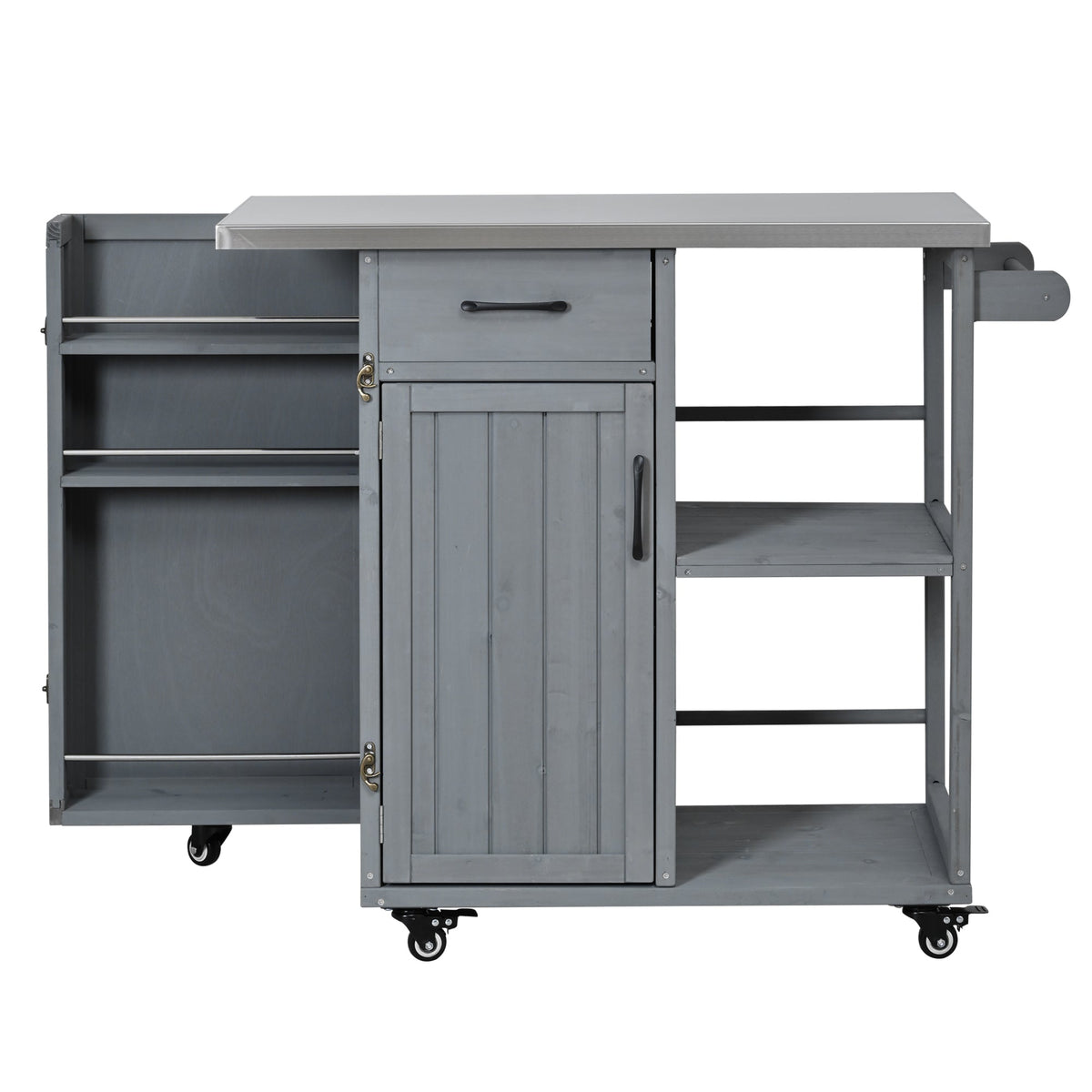 Outdoor Kitchen Island Prep Station with Stainless Steel Top - Natural Fir Wood