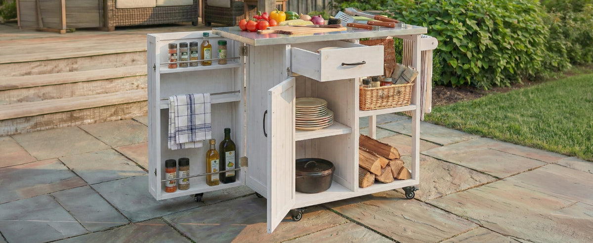 Outdoor Kitchen Island with Stainless Steel Top - Fir Wood