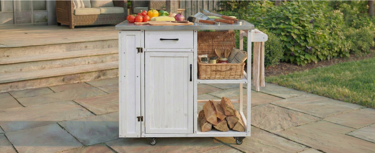 Outdoor Kitchen Island with Stainless Steel Top - Fir Wood