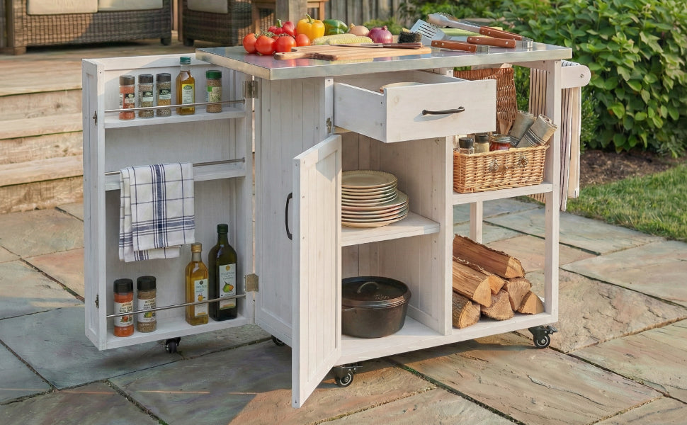 Outdoor Kitchen Island with Stainless Steel Top - Fir Wood