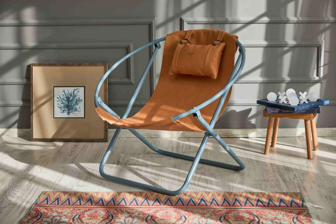 Faux Leather Folding Chair Metal Frame Orange