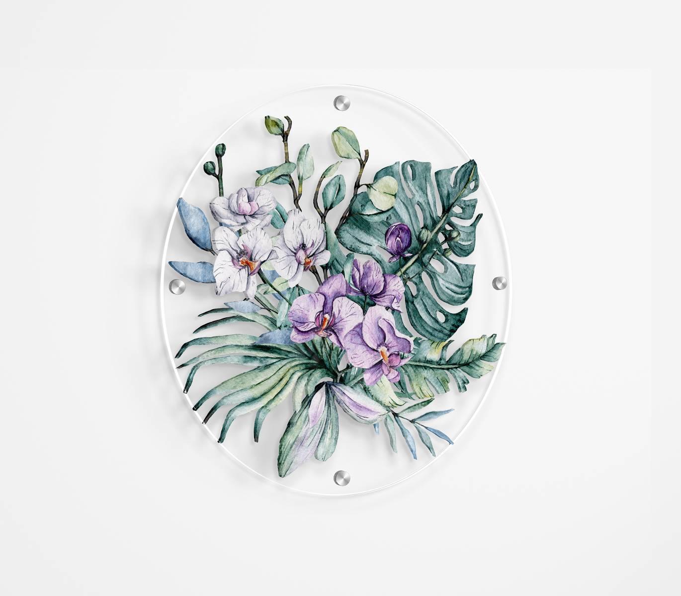 Orchid Composition Printed Transparent Acrylic Circle