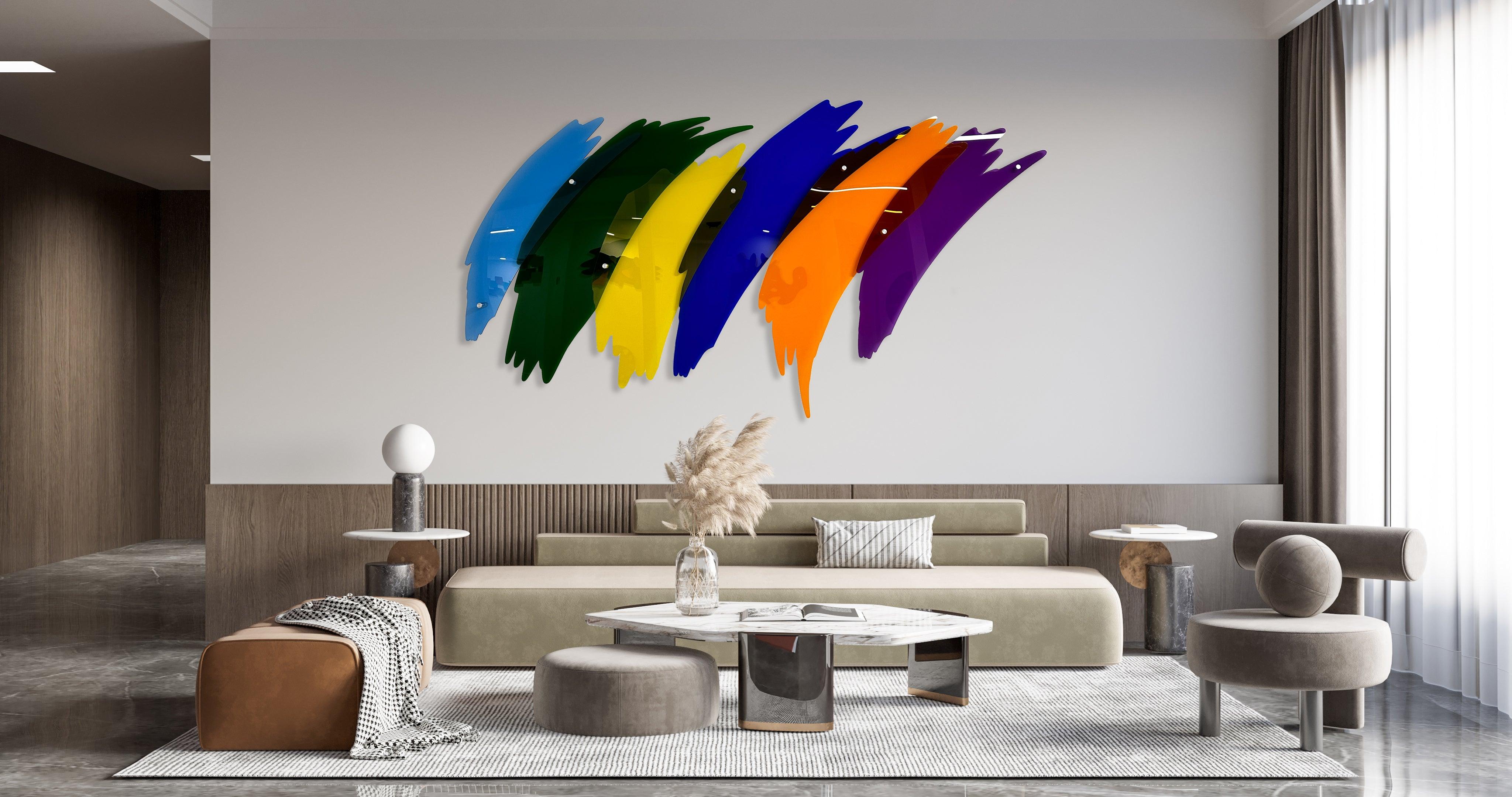 Oversized Multicolor Brush Transparent Acrylic Art