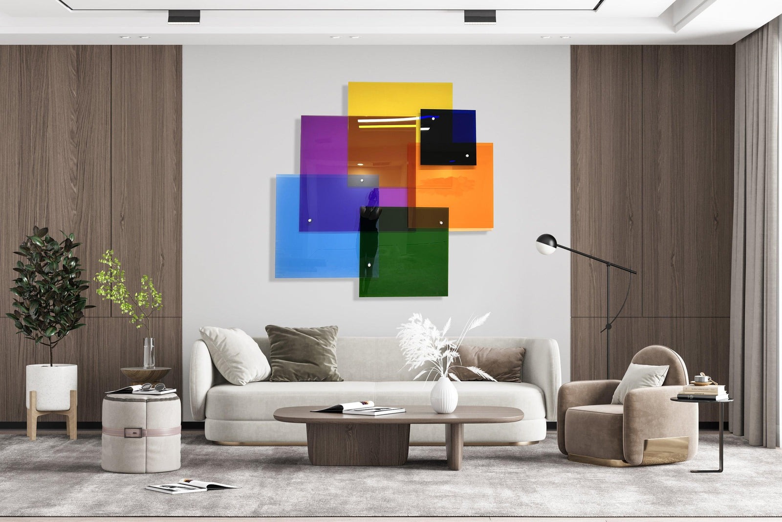 Oversized Multicolor Squares Transparent Acrylic Art 3D Wall Art