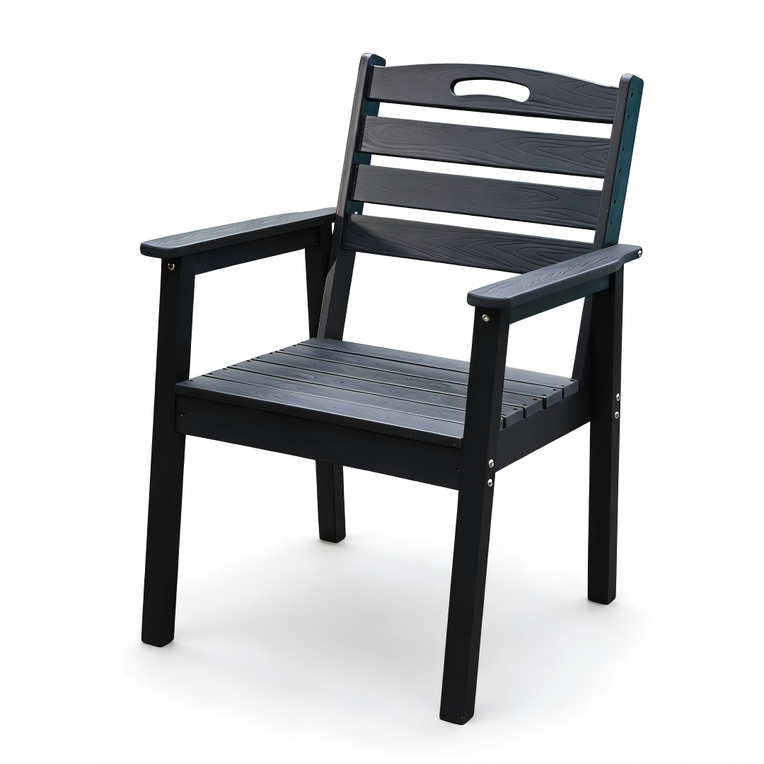 HDPE Outdoor Patio Dining Set with 6 Chairs - Weather-Resistant Black