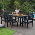 HDPE Outdoor Patio Dining Set with 6 Chairs - Weather-Resistant Black